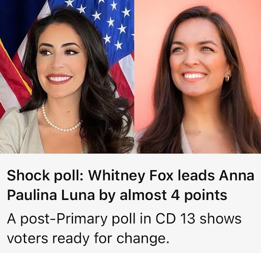 Whitney Fox leads Anna Paulina Luna by almost 4 points! Chip in now.