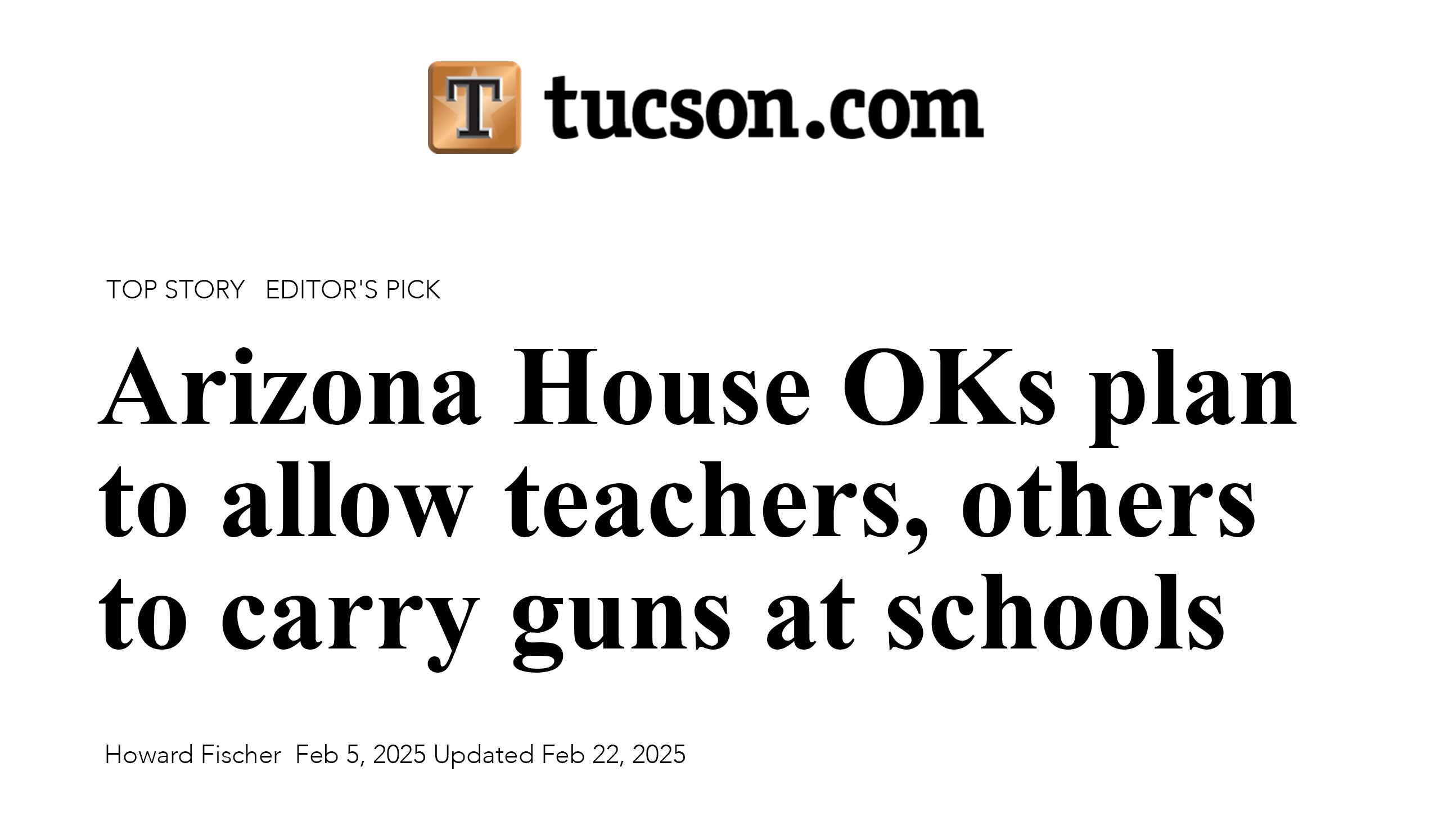 Tuscom.com: Arizona House OKs plan to allow teachers, others to carry guns at schools