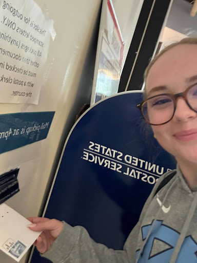 Bayly dropping her ballot off at the post office
