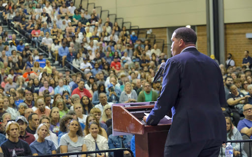 Robert speaking at the rally