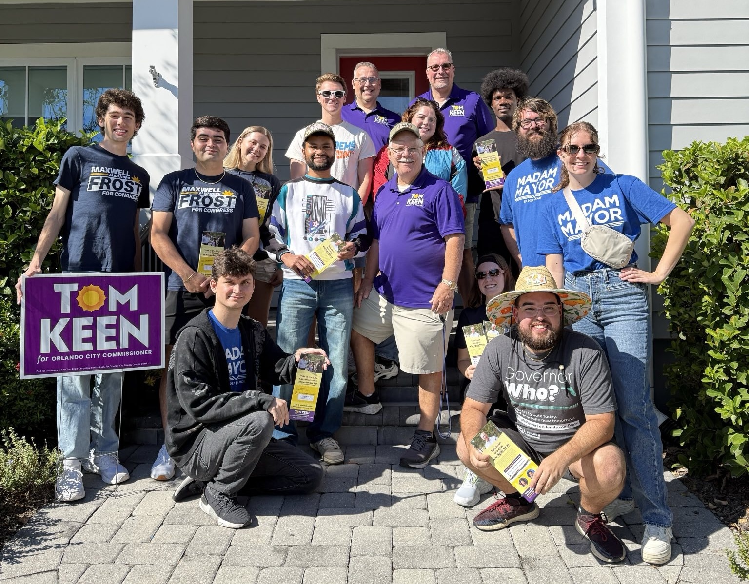 Picture of Tom Keen and Maxwell Frost canvassing with volunteers