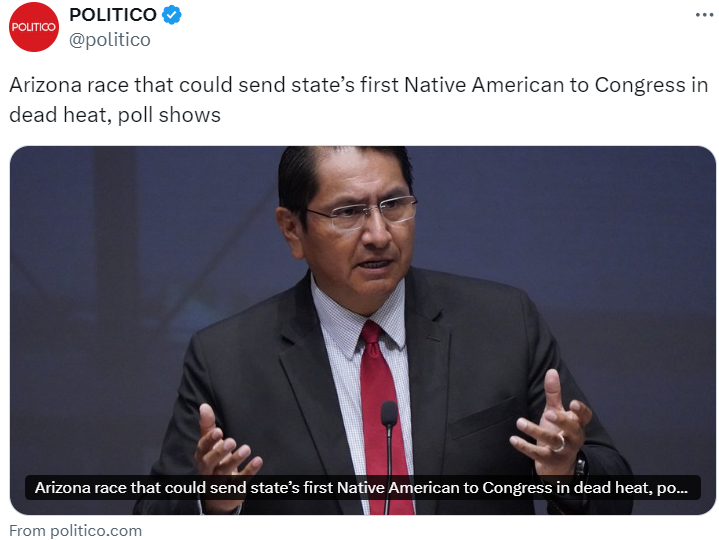 screenshot of a tweet highlighting the "dead heat" in this race