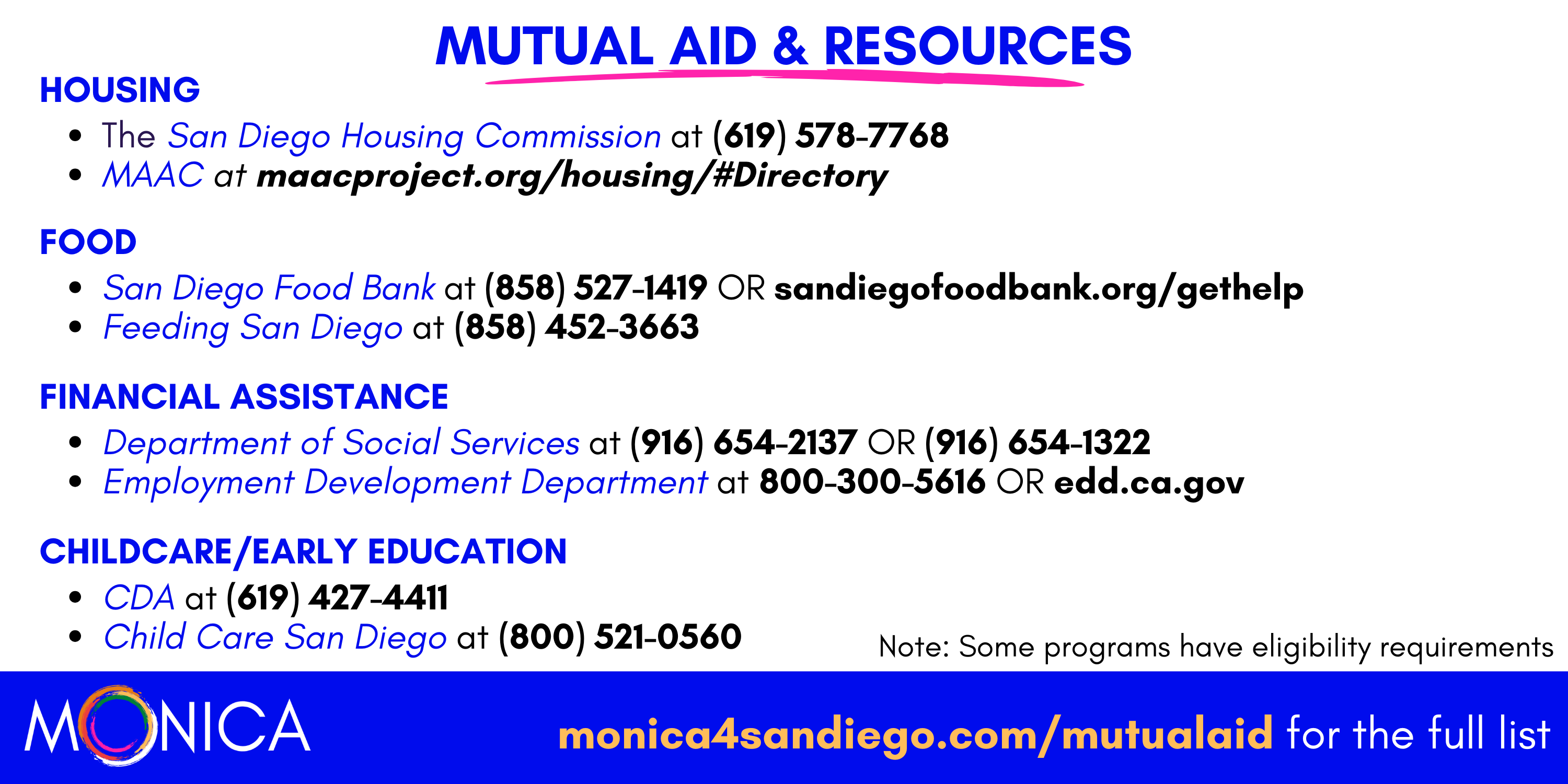 Mutual Aid & Resources — visit monica4sandiego.com/mutualaid for the full list